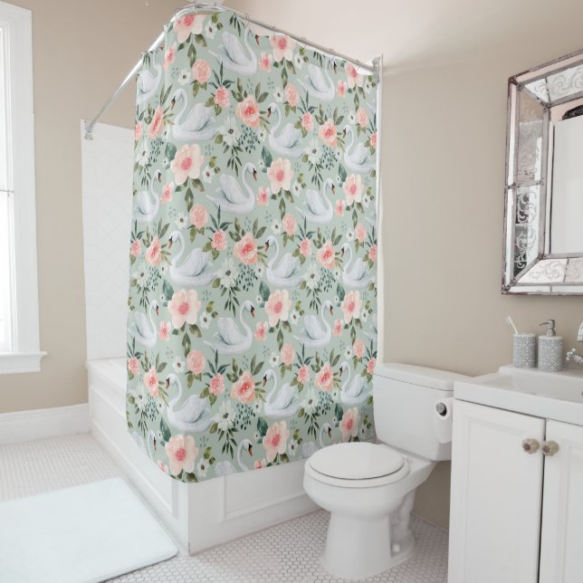 Flowers and Swans Shower Curtain (In Situ)