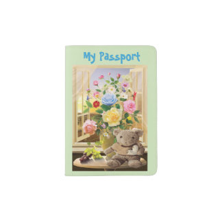 Flowers and Teddy Passport Holder