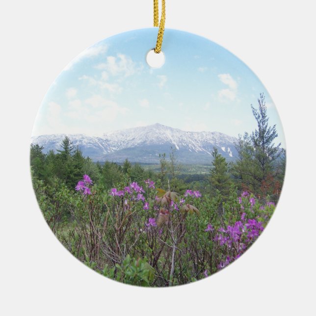 Flowers and the Mountain Ceramic Ornament (Front)