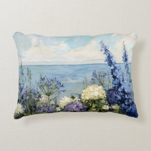 Flowers and the Sea Painting Accent Pillow