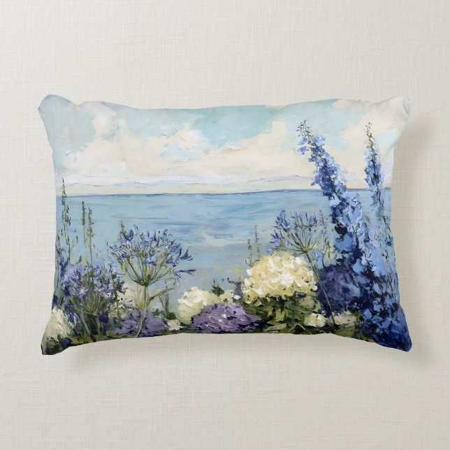 Flowers and the Sea Painting Accent Pillow (Front)