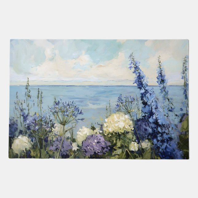 Flowers and the Sea Painting Doormat (Front)