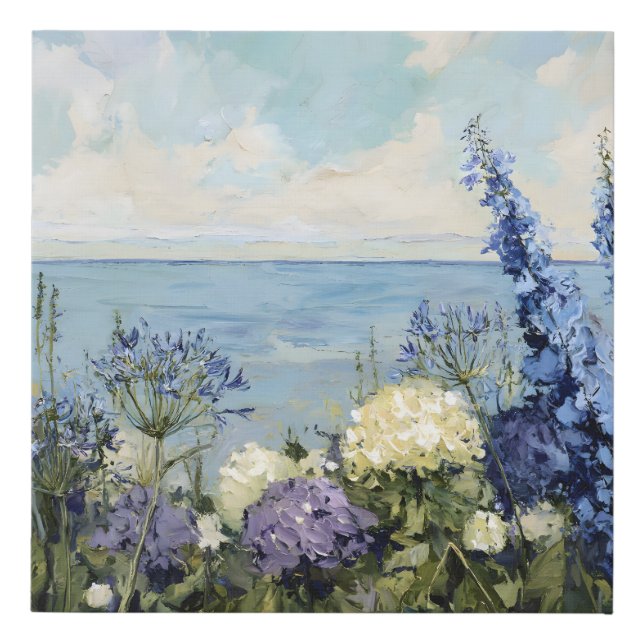 Flowers and the Sea Painting Faux Canvas Print (Front)
