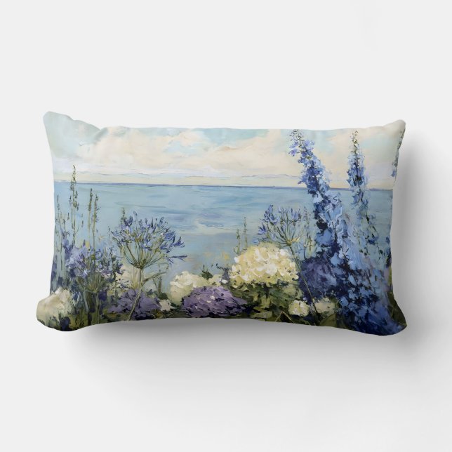Flowers and the Sea Painting Lumbar Pillow (Front)