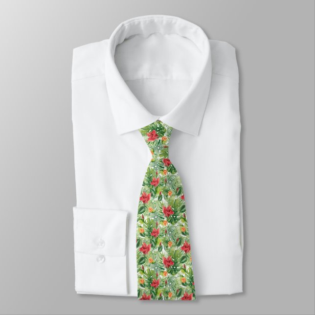 Flowers and tropical leaves neck tie (Tied)
