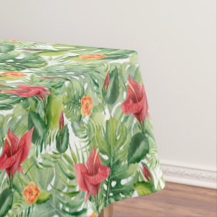 Flowers and tropical leaves tablecloth