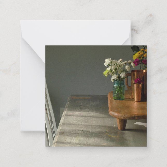 Flowers and Vintage Table Still Life Greeting Card (Front)