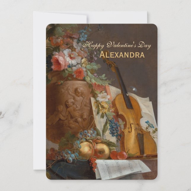 Flowers and violin CC0643  Valentine Greeting Holiday Card (Front)