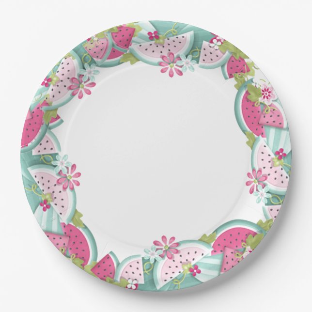 Flowers and Watermelons Paper Plates (Front)