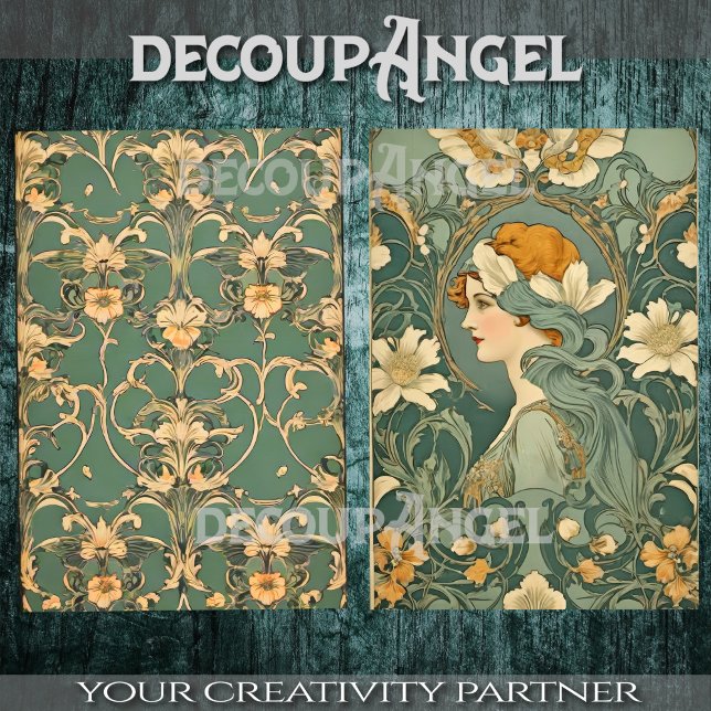Flowers and Woman in Art Nouveau -Decoupage- Tissue Paper (Creator Uploaded)