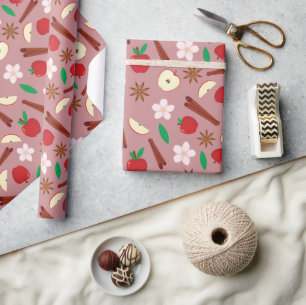 Flowers, Apples, Star Anise Seamless Thanksgiving Wrapping Paper