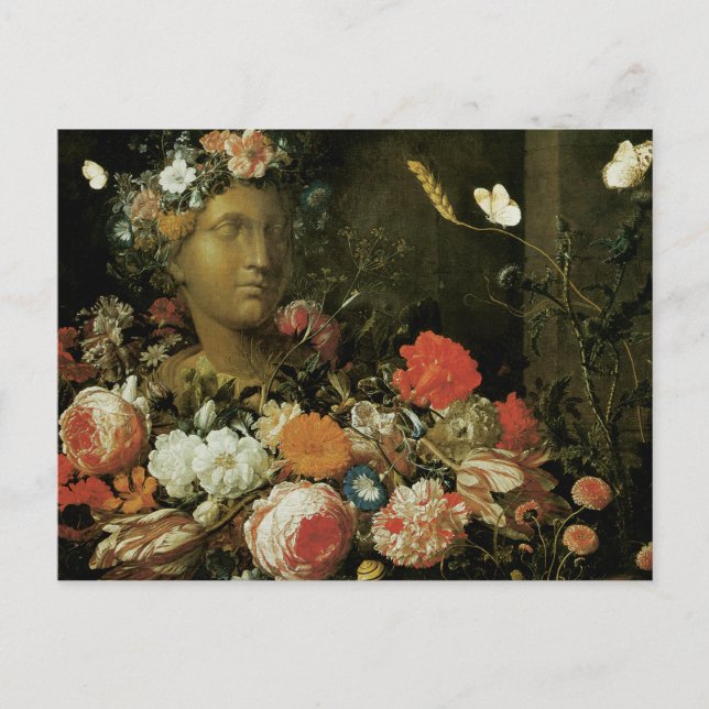 Flowers Around a Classical Bust Postcard (Front)