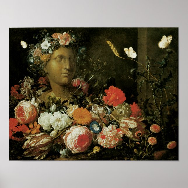 Flowers Around a Classical Bust Poster (Front)