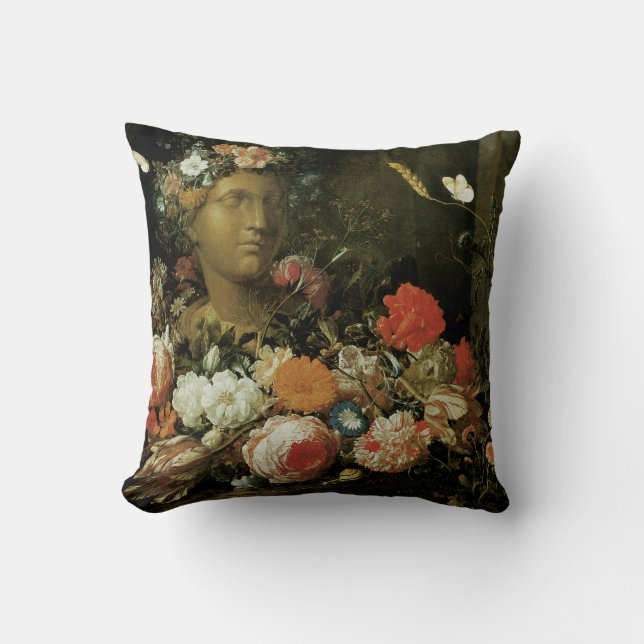 Flowers Around a Classical Bust Throw Pillow (Front)