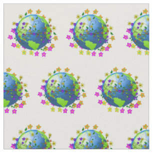 Flowers Around Earth Fabric