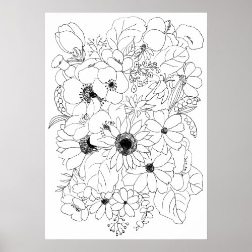 flowers arrangement line drawing   poster