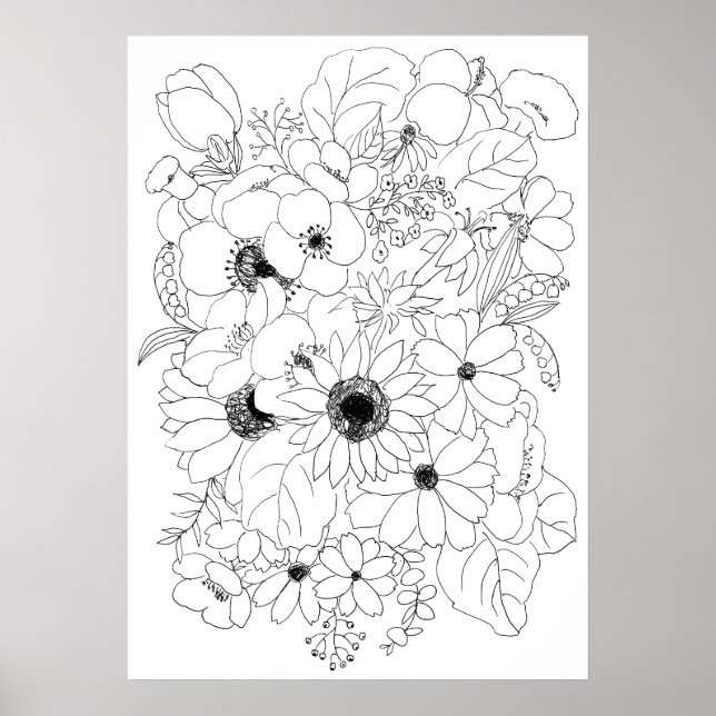 flowers arrangement line drawing   poster (Front)