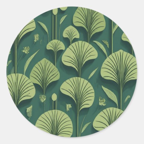 flowers art deco green meticulous precision cl classic round sticker