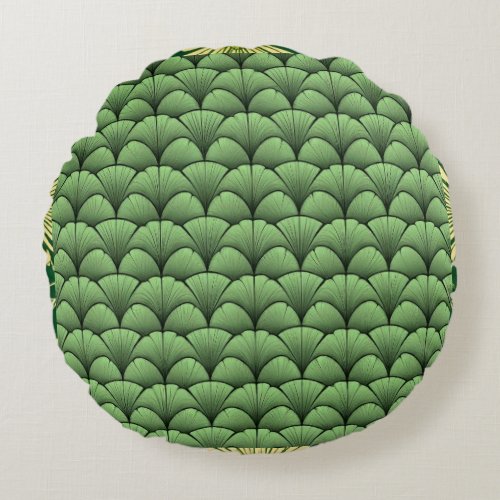 flowers art deco green meticulous precision cl round pillow