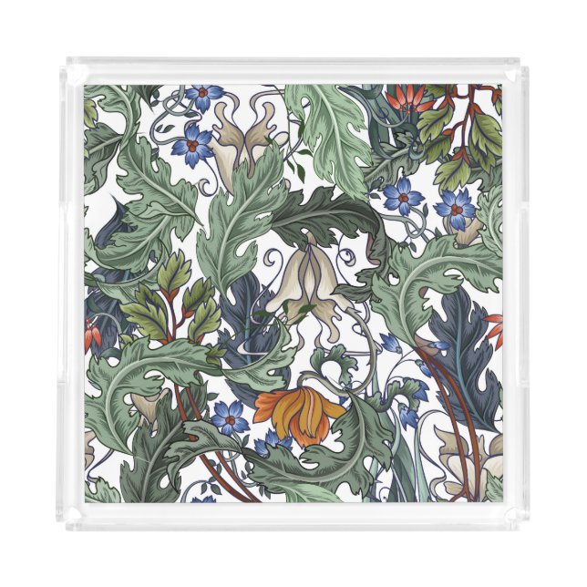 Flowers, art deco, modern, seamless. acrylic tray (Front)