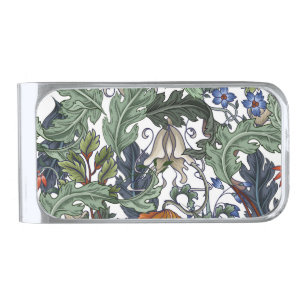 Flowers, art deco, modern, seamless. silver finish money clip