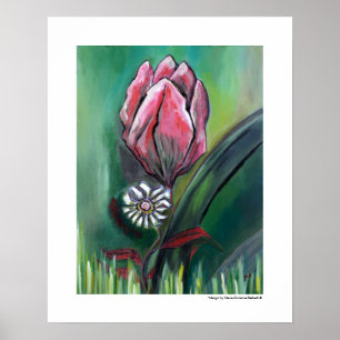 Flowers Art Green Pink White Painting Floral Fall Poster
