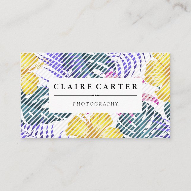 Flowers Artistic Pattern Diagonal Stripes  Business Card (Front)
