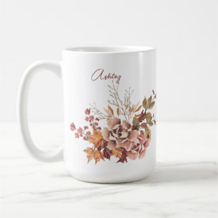 Flowers Autumn Fall Personalized Name Thanksgiving Coffee Mug