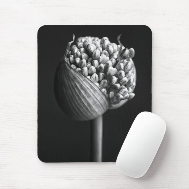 Flowers | B&W Allium Flower Bud Mouse Pad (With Mouse)