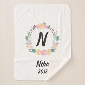 Flowers Baby Name Sherpa Blanket