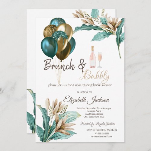 Flowers Balloons Brunch  Bubbly Bridal Shower  Invitation