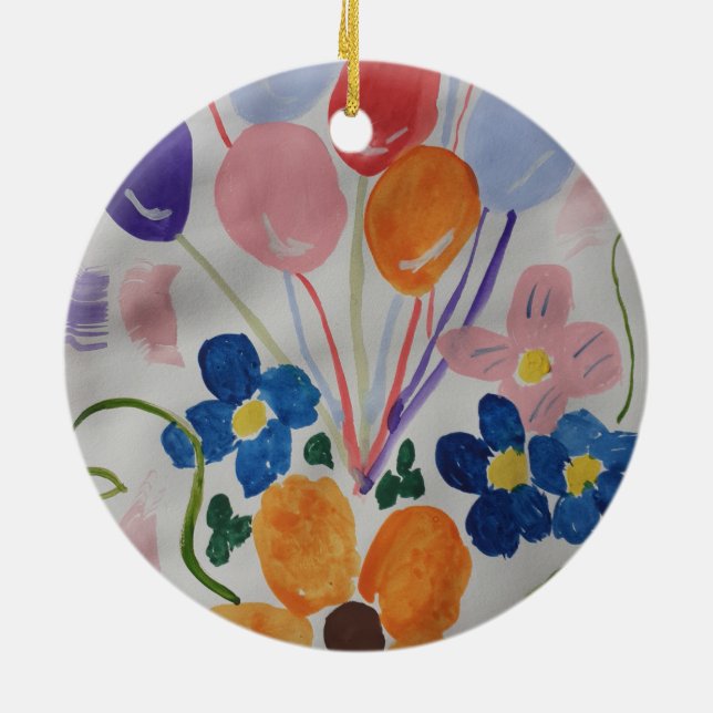 Flowers & Balloons Ceramic Ornament (Back)