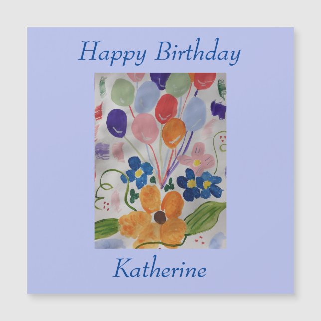 Flowers & Balloons Magnetic Birthday Card (Front)