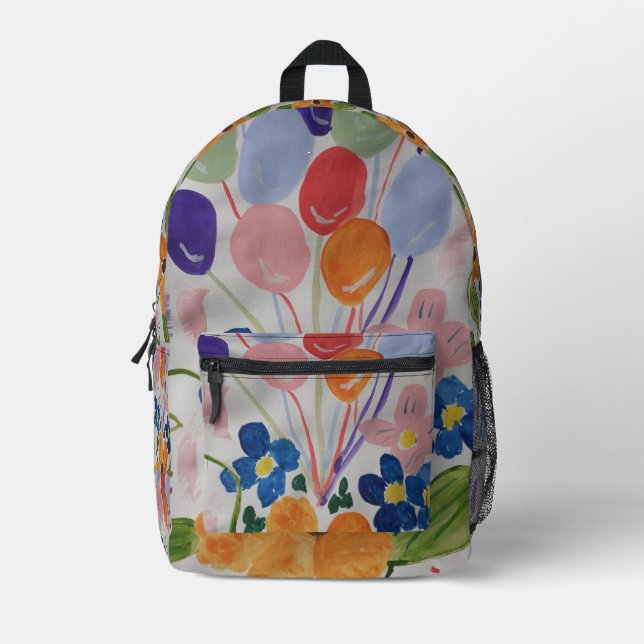 Flowers & Balloons Printed Backpack (Front)