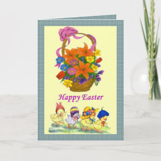 Flowers Basket and Chicks Easter Card