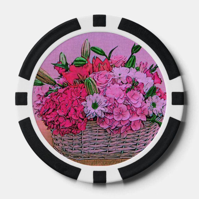 Flowers basket painting poker chips (Front)