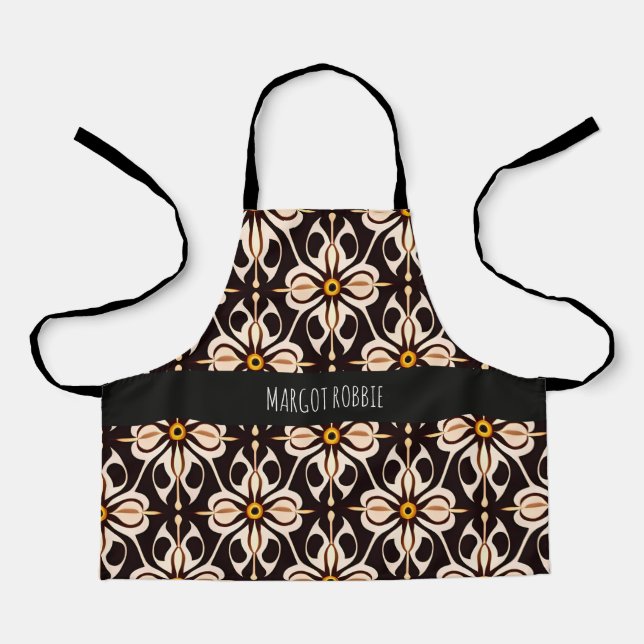 Flowers Batik Yellow Beige Floral Pattern Apron (Front)
