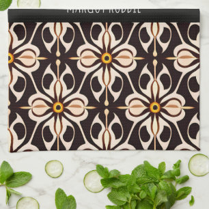 Flowers Batik Yellow Beige Floral Pattern Kitchen Towel
