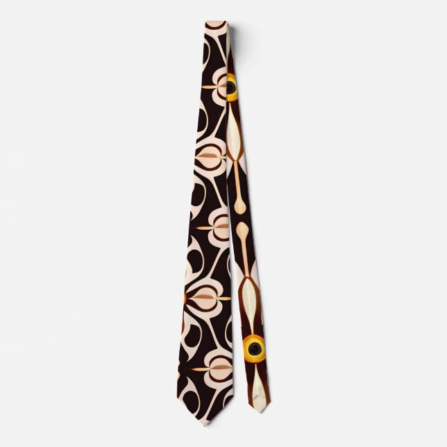Flowers Batik Yellow Beige Floral Pattern Neck Tie (Front)