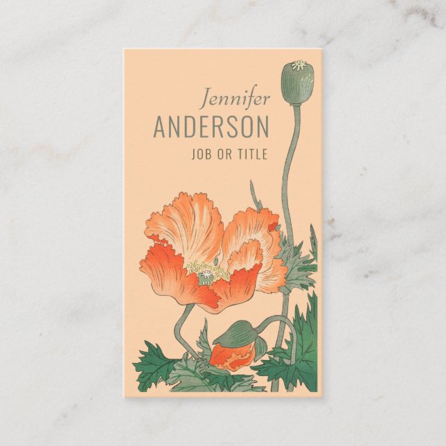 Flowers Beauty Orange poppy CC0697 Ohara Koson Business Card (Front)