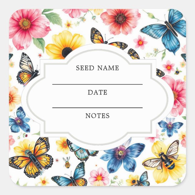 Flowers bees garden pattern seed saver envelope square sticker (Front)