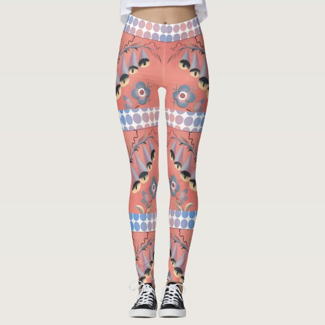 Flowers Bells and Peonies on a Pink Background Leggings (Front)