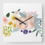 Flowers, Berries, And Leaves Watercolor Clock at Zazzle