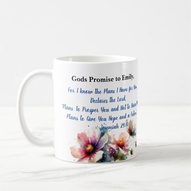 Flowers Bible Verse  Jeremiah 29:11 Personalize Coffee Mug (Left)