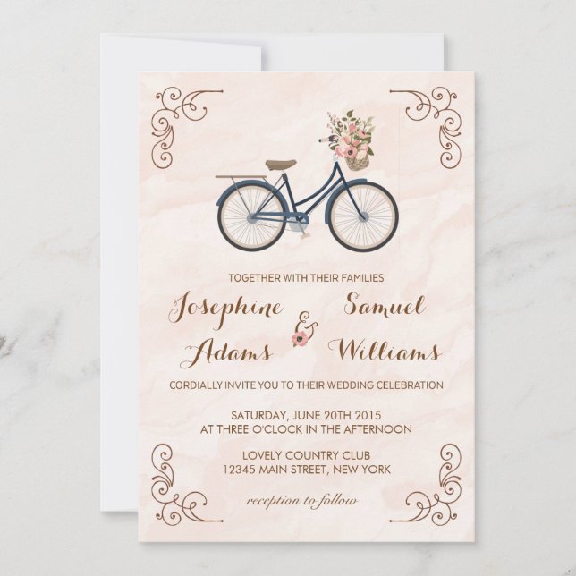 Flowers Bicycle Watercolor Wedding Invitation (Front)