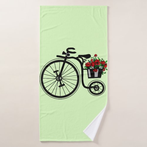 Flowers Bike Green Bath Towel _ Choose Colors