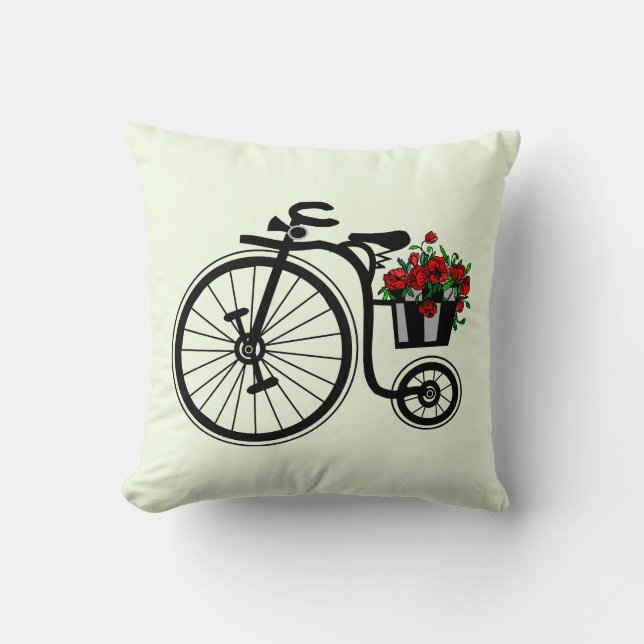 Flowers Bike Throw Pillow - Customizable (Front)