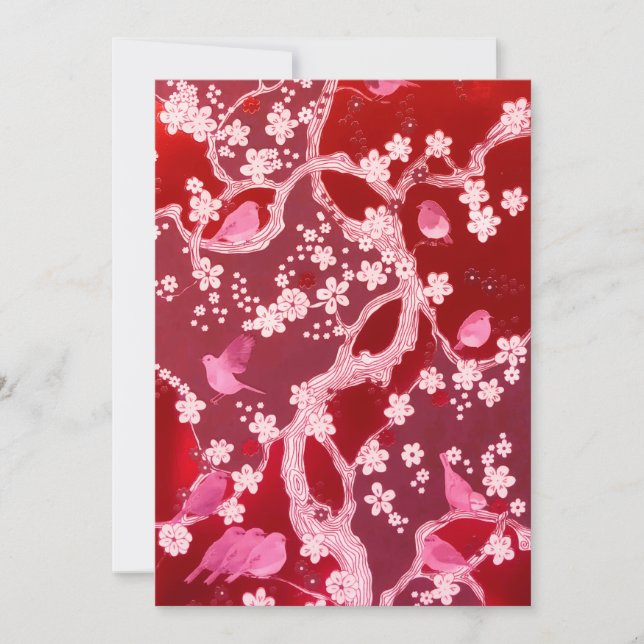 Flowers Bird Cherry Blossoms Blush Pink Holiday Card (Front)