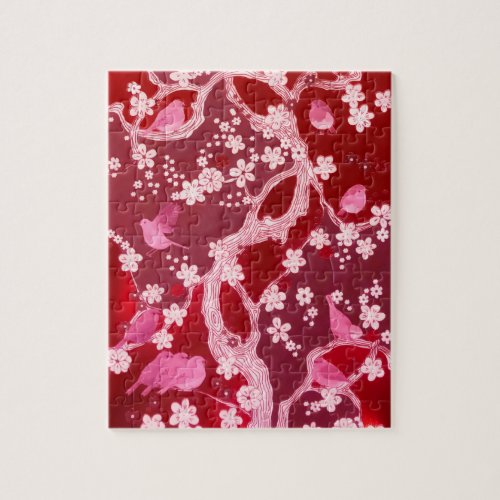 Flowers Bird Cherry Blossoms Blush Pink Jigsaw Puzzle