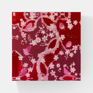 Flowers Bird Cherry Blossoms Blush Pink Paperweight